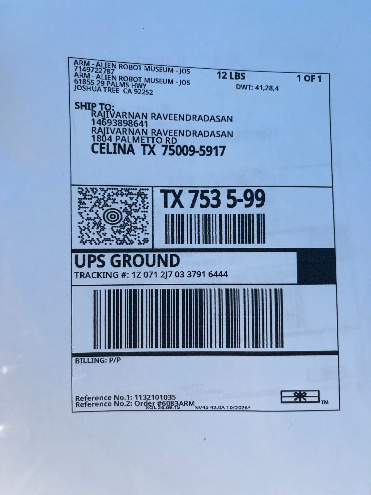 Shipping and packing cost